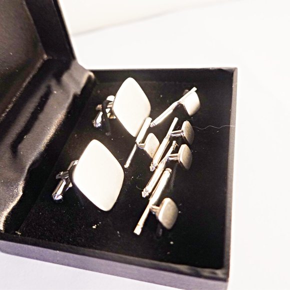 Mens Sterling Silver Tuxedo Cufflinks and 5 Studs - Picture 2 of 2